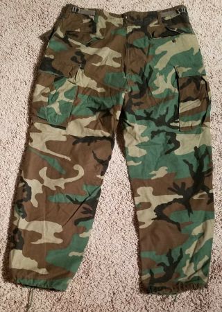 Woodland Camouflage Combat Trousers Bdu Army Cargo Pants Military Size L - Reg B3