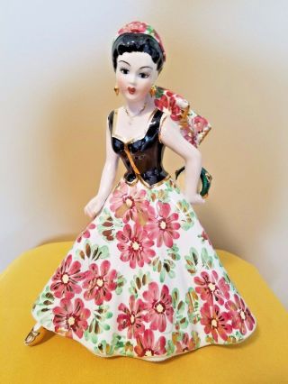 Olympia Italian Porcelain Gypsy Dancing Woman Figurine With Tambourine