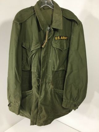 Vintage Us Army M - 1951 Jacket Shell Field Coat Olive Green Small Long Pre Owned