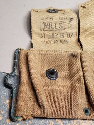 WW1 US Army Ammo Cartridge Belt Springfield 1903 Rifle Mills 1918,  DIRTY 7
