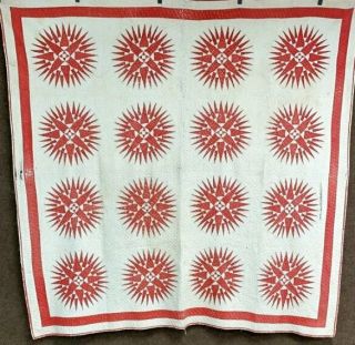 Early C 1880s Turkey Red Mariners Compass Quilt Antique Remake