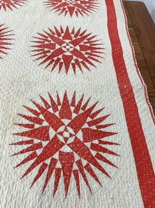 Early c 1880s Turkey RED Mariners Compass QUILT Antique REMAKE 9