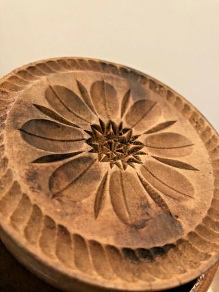 Antique Wooden Butter Mold Press Hand Carved Floral Design