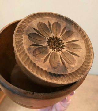 Antique Wooden Butter Mold Press Hand Carved Floral Design 4
