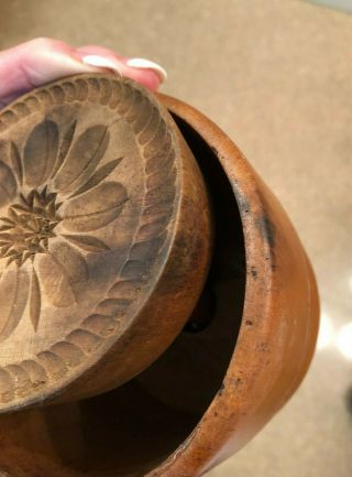 Antique Wooden Butter Mold Press Hand Carved Floral Design 7