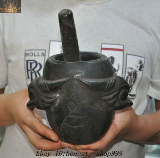 Chinese Hongshan Culture Old Jade Carving Bird Head Tank Jug Jar Pot Pestle Set