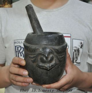 Chinese Hongshan Culture Old Jade Carving Bird Head Tank Jug Jar Pot pestle Set 2