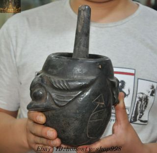 Chinese Hongshan Culture Old Jade Carving Bird Head Tank Jug Jar Pot pestle Set 3