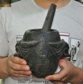 Chinese Hongshan Culture Old Jade Carving Bird Head Tank Jug Jar Pot pestle Set 4