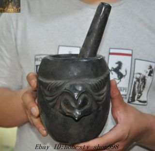 Chinese Hongshan Culture Old Jade Carving Bird Head Tank Jug Jar Pot pestle Set 5