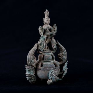 Rare 19th Century Antique Bronze Khmer Hevajra & Naga Stupa - 14cm/6 