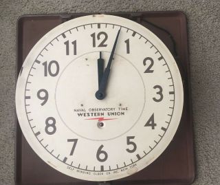 Self Winding Clock Co.  Western Union Naval Observatory Antique 1940 ' s Time Clock 9