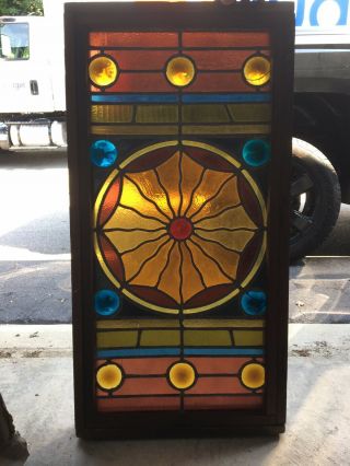 Antique 1800’s Heavy Leaded Stained Glass Window Large 37.  25” X 18.  5”