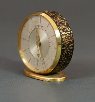 VTG Jaeger Lecoultre 8 days Alarm Travel Clock Memovox Brushed Gold w Case 4