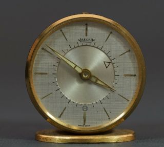 VTG Jaeger Lecoultre 8 days Alarm Travel Clock Memovox Brushed Gold w Case 9