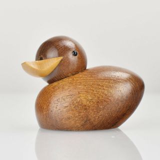 Vintage Scandinavian Modern Teak Wood Toy Duck Figurine By Skjode Skjern Mcm