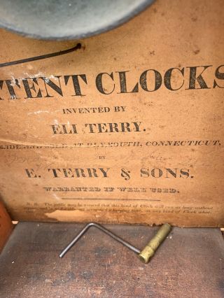 Large Antique Eli Terry Pillar and Scroll Clock w/ Weights & Key 31 