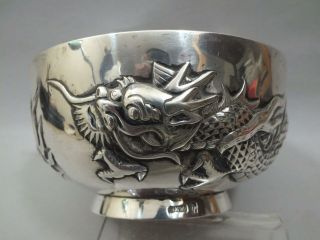 A Fine Wang Hing Chinese Silver Bowl With Dragon 19thc Impressed 90 Wh
