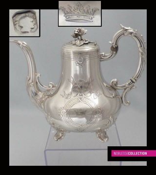 Stunning Antique 1890s French Full Sterling Silver Tea Pot Napoleon Iii Style