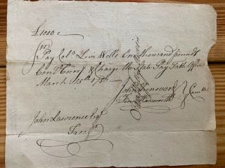 1780 Pay Document Revolutionary War Colonel Levi Wells Prisoner Bunker Hill