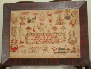 Antique 1850 American York State Sampler - With Genealogy - Fantastic Frame