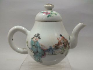 A Small Chinese Porcelain Teapot With Figures 19thc