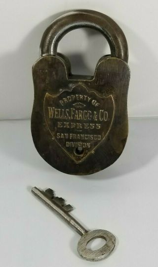 Wells Fargo & Co Express Stagecoach Strong Box Trunk Safe Lock With Skeleton Key