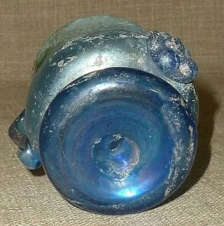 ANTIQUE Small 2,  000 - YEAR - OLD MOUTHBLOWN BLUE ROMAN GLASS DECORATED CUP w/ HANDLE 7