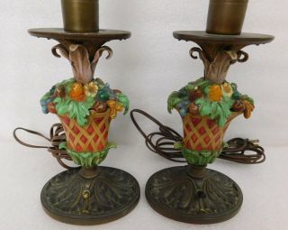 Pair Antique French Art Nouveau Bronze Topiary Figural Table Lamps Arts & Crafts