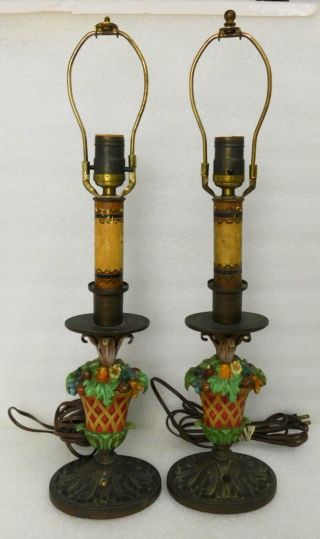 Pair Antique French Art Nouveau bronze topiary figural table lamps Arts & Crafts 2