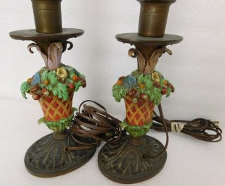 Pair Antique French Art Nouveau bronze topiary figural table lamps Arts & Crafts 3