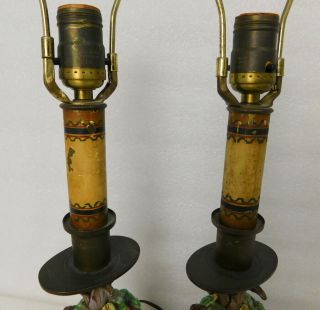Pair Antique French Art Nouveau bronze topiary figural table lamps Arts & Crafts 4