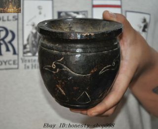 Chinese Hongshan Culture Old Jade Carving Phoenix Bird Pattern Tank Jug Jar 7