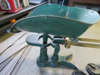 Antique Painted Green Fairbanks Scale W/weights Perfect For Use Orshow