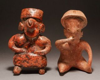 Two Pre - Columbian Nayarit Figures,  A Female And A " Smoker ",  Protoclassic Mexico