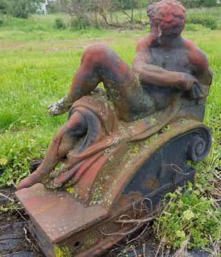 LARGE GREEK GOD RECLINING Vintage Unearthed Cast Iron Garden Ornament Statue 10