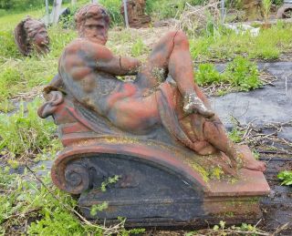 Large Greek God Reclining Vintage Unearthed Cast Iron Garden Ornament Statue