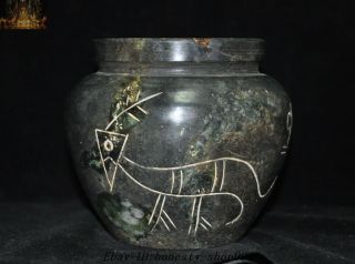 5 " Chinese Hongshan Culture Old Jade Carving Animal Pattern Tank Jug Jar Pot