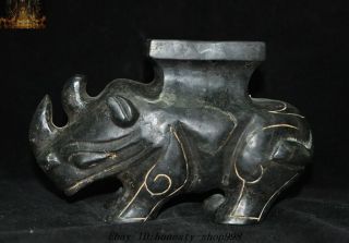 Chinese Hongshan Culture Old Jade Carving Rhinoceros Rhino Zun Pot Tank Jug Jar