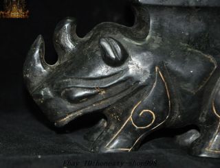 Chinese Hongshan Culture Old Jade Carving Rhinoceros Rhino zun pot Tank Jug Jar 2