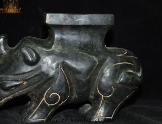 Chinese Hongshan Culture Old Jade Carving Rhinoceros Rhino zun pot Tank Jug Jar 3