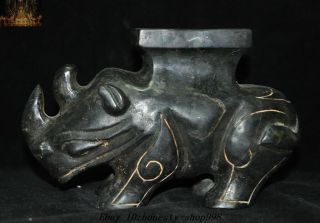 Chinese Hongshan Culture Old Jade Carving Rhinoceros Rhino zun pot Tank Jug Jar 4
