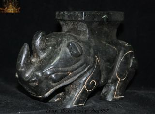 Chinese Hongshan Culture Old Jade Carving Rhinoceros Rhino zun pot Tank Jug Jar 5