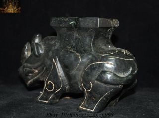 Chinese Hongshan Culture Old Jade Carving Rhinoceros Rhino zun pot Tank Jug Jar 6