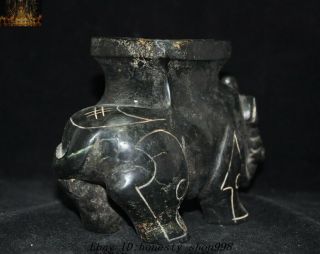 Chinese Hongshan Culture Old Jade Carving Rhinoceros Rhino zun pot Tank Jug Jar 7