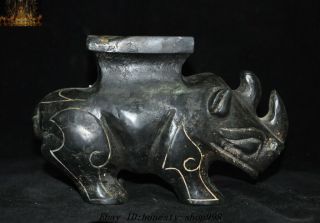 Chinese Hongshan Culture Old Jade Carving Rhinoceros Rhino zun pot Tank Jug Jar 8