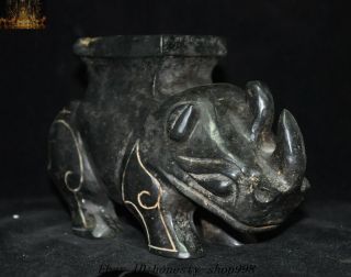 Chinese Hongshan Culture Old Jade Carving Rhinoceros Rhino zun pot Tank Jug Jar 9