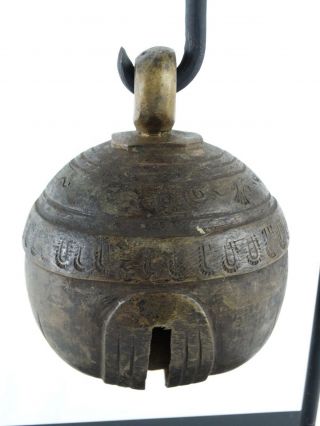 RARE Antique Burmese Cast Bronze 19th Century Elephant Bell “Chu” Stand Burma 9