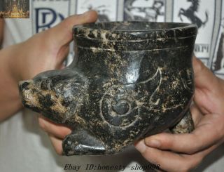 6 " Old Chinese Hongshan Culture Old Jade Carving Beast Goblet Cup Tank Jug Jar