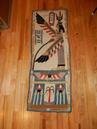 Vtg Egyptian Art Deco Appliqué Souvenir Handmade Textile Wall Hanging Tapestry
